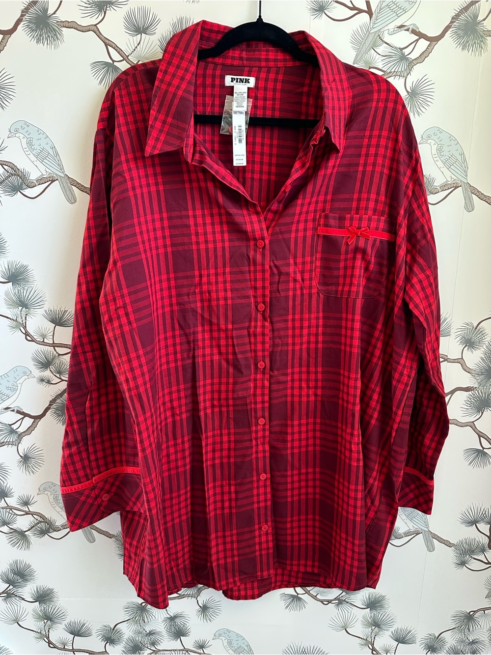 NWT Victoria’s Secret PINK Red Plaid Button Front Sleep Shirt Pajama Top XXL